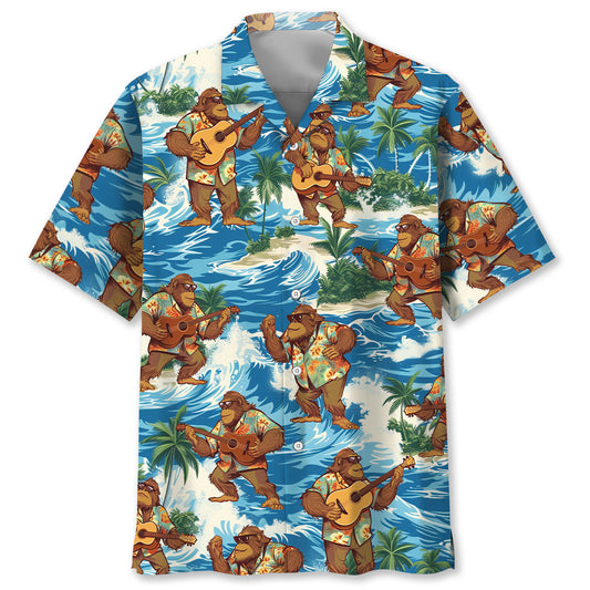Funny Bigfoot Play Ukulele Hawaiian Shirt