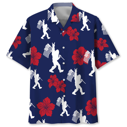 Patriotic Bigfoot USA Flag Color Hawaiian Shirt